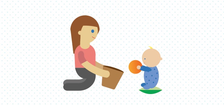 Illustration of a mother and her child playing ball games.