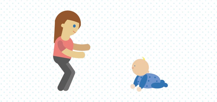Illustration of a mother encouraging her child to crawl towards her.