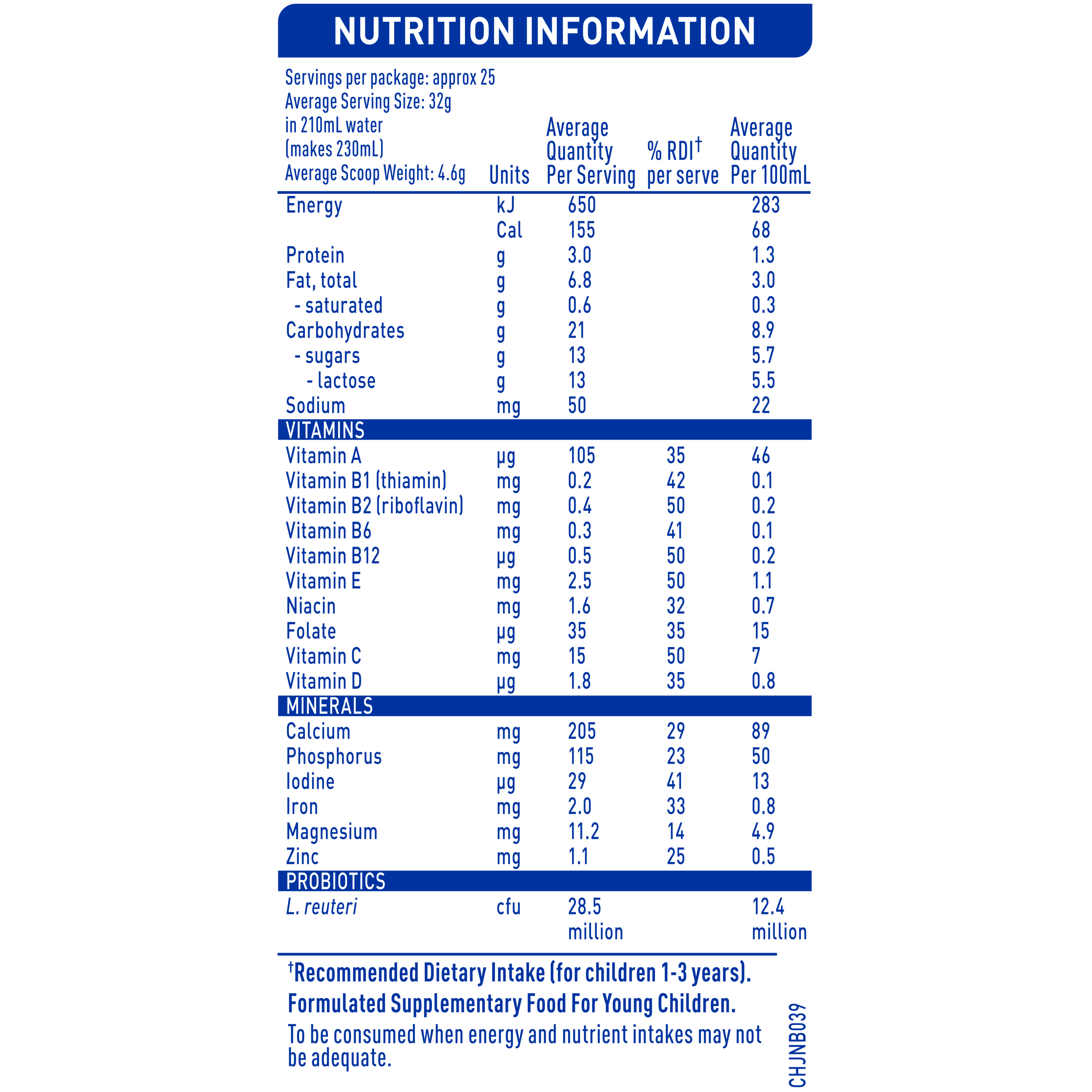 NAN COMFORT 3 800g - Nutrition Information Panel