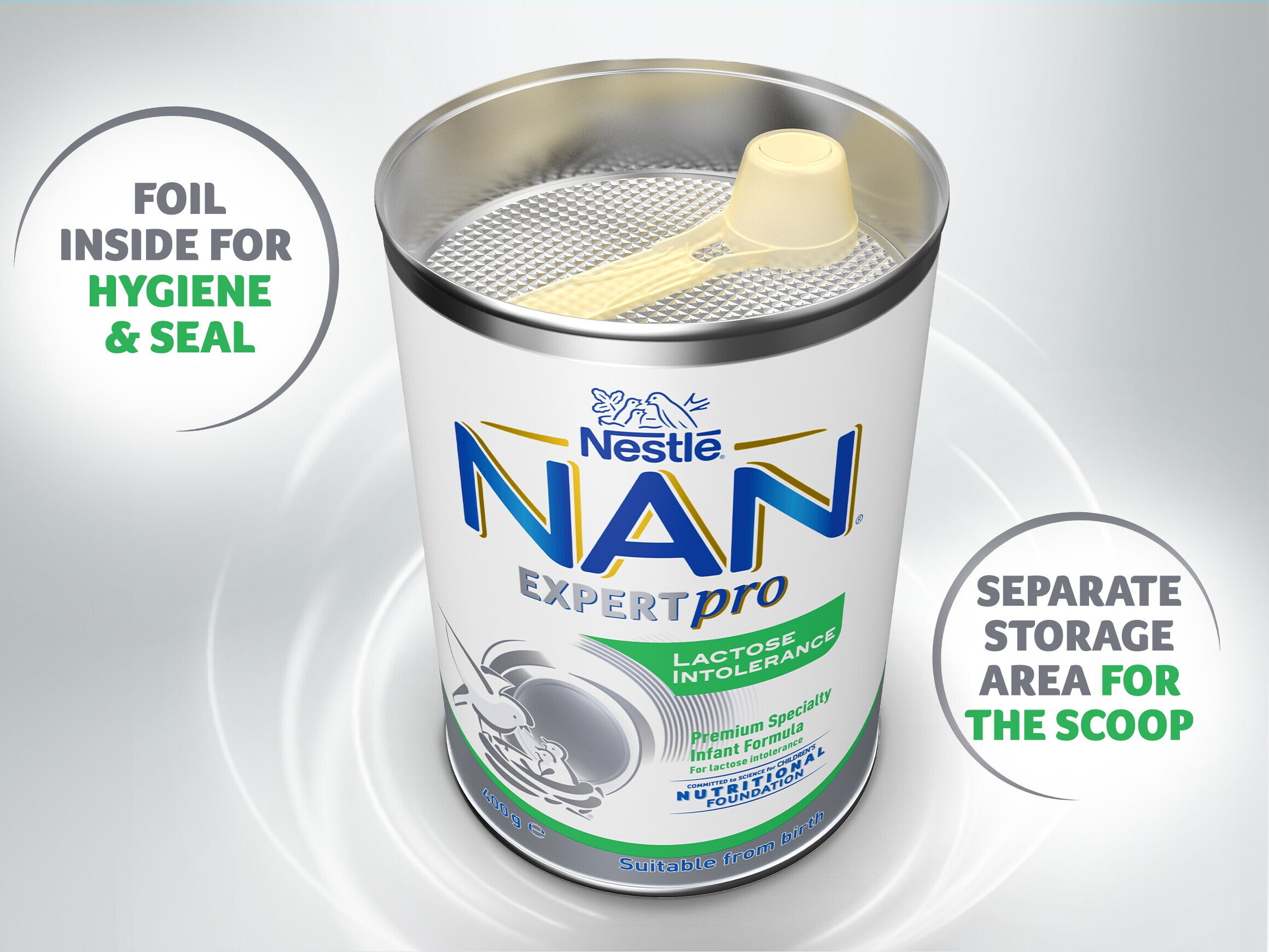 NAN EXPERTpro Lactose Intolerance 400g - separate storage area for the scoop