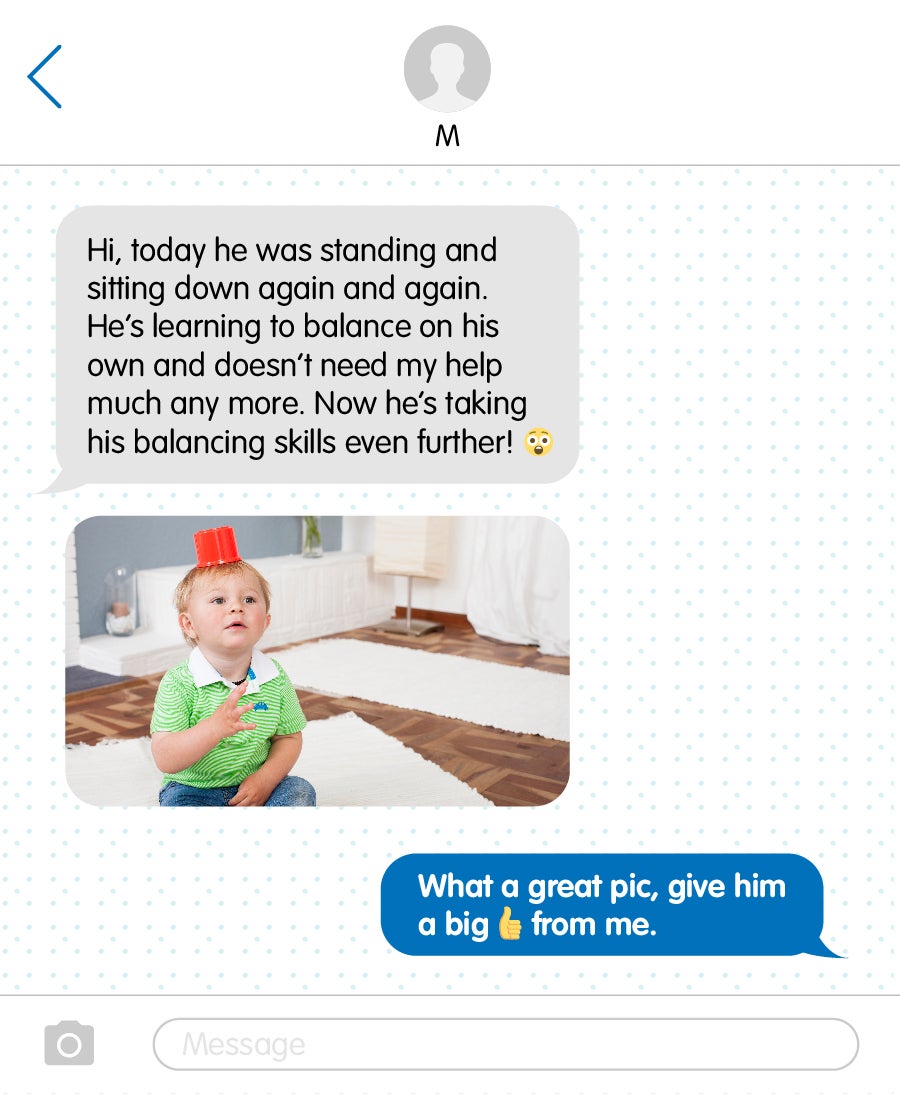 Text about baby standing and balancing on their own