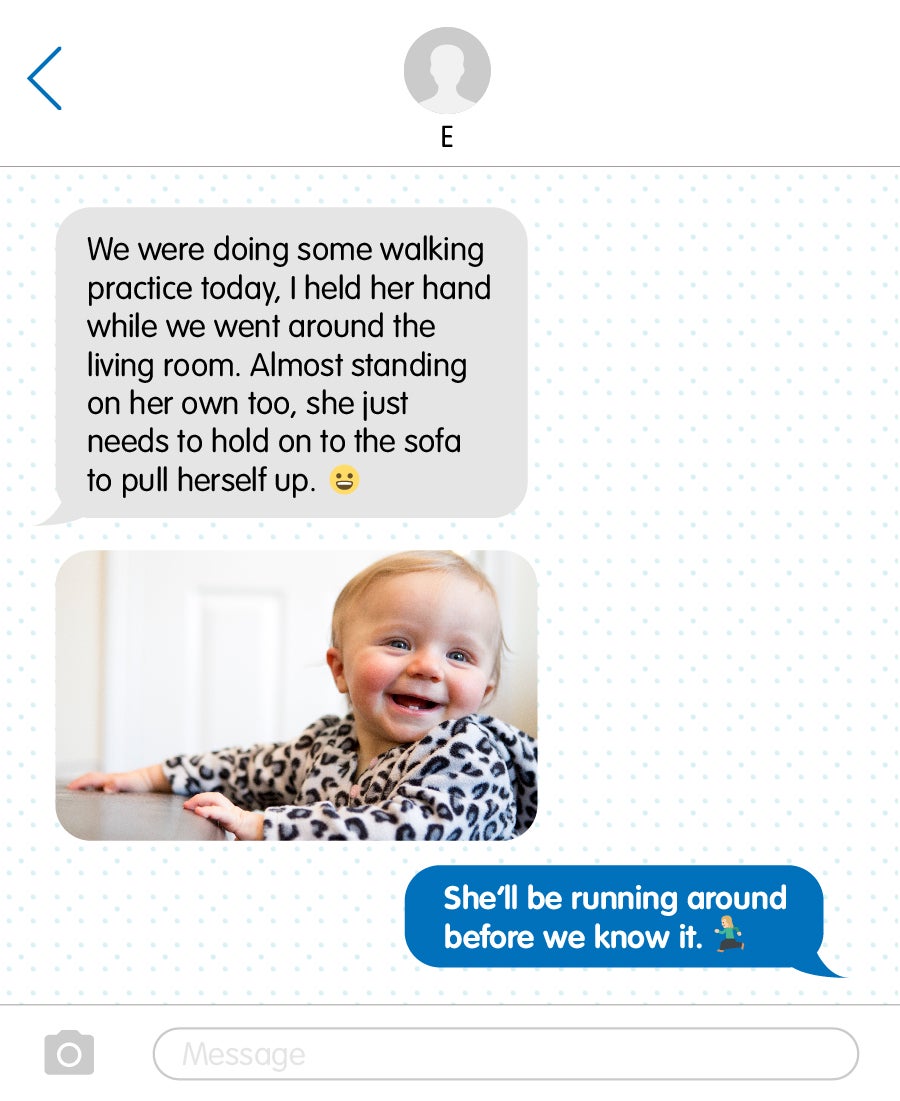 Text about baby's walking practice with assistance