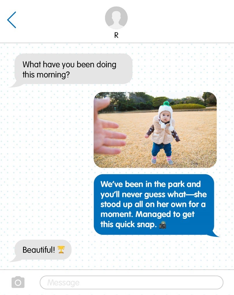 Text about baby standing on their own