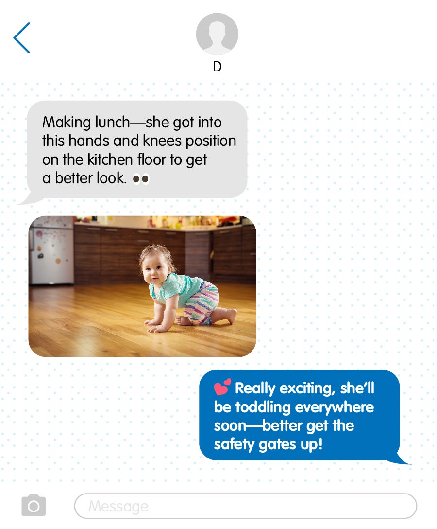 Text about baby getting into hands and knees position