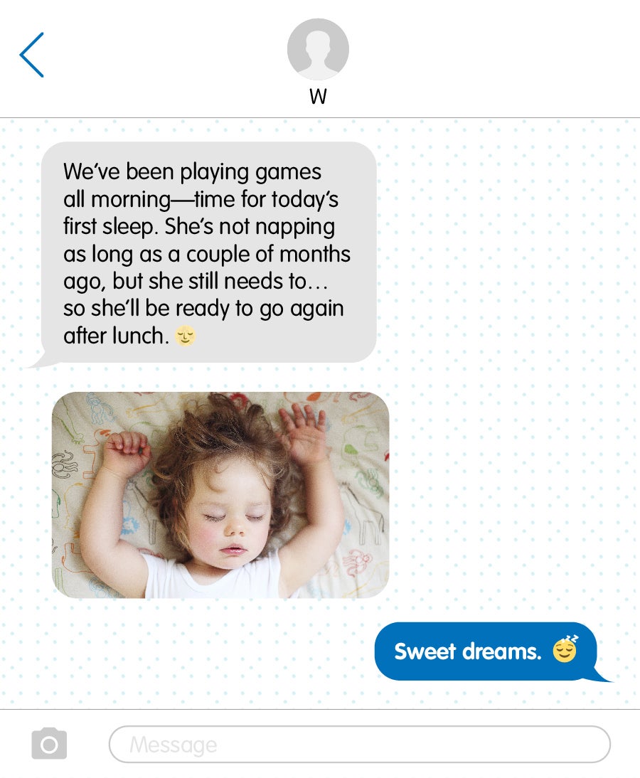 Text about baby napping after playing games