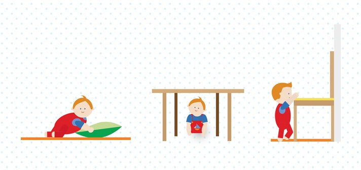Illustration of an infant trying 3 activities to test their balance.