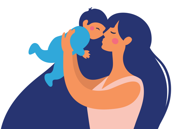 Cartoon mother kisses their baby on the face