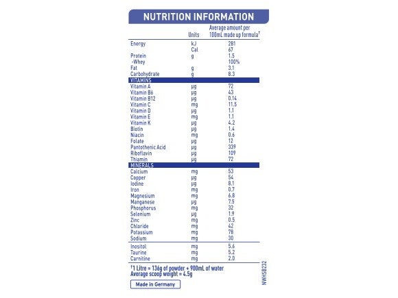 NAN EXPERTpro A.R Infant Formula - Nutrition Information